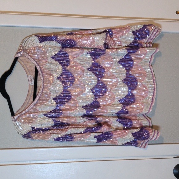 VTG Vintage Saks Fifth Avenue sequin long sleeve, large - Picture 1 of 13